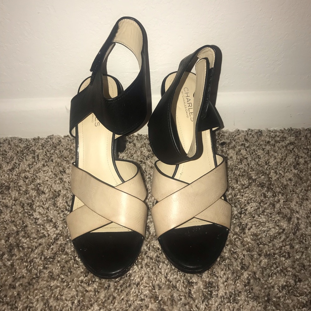 Black and beige  sandals.